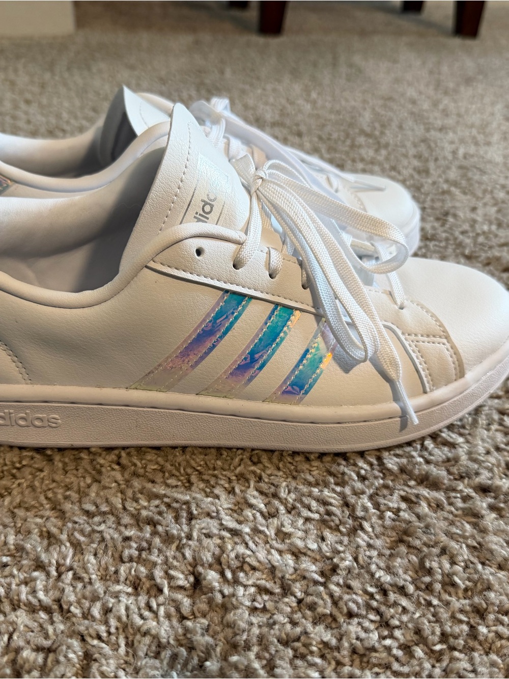 Adidas White Sneakers with Iridescent Stripes